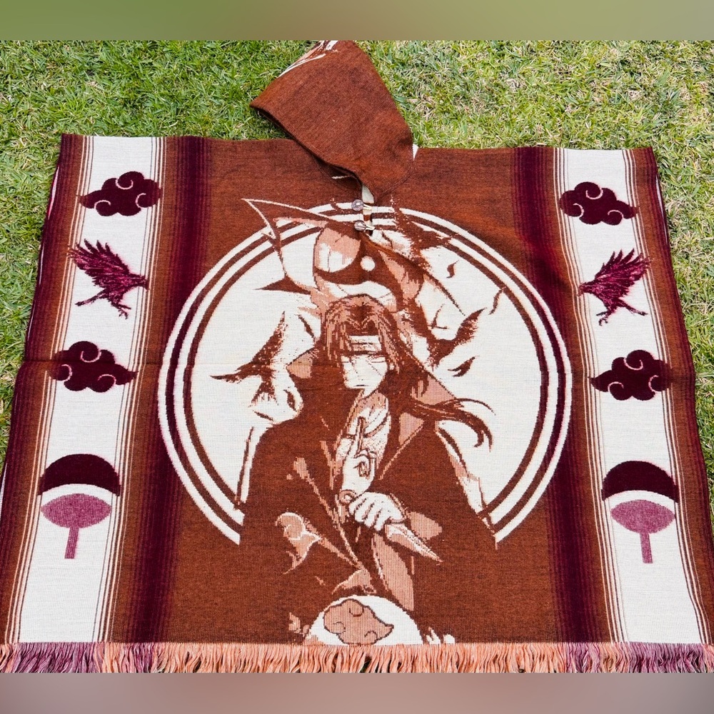 Japane anime insp alpaca wool poncho, hooded, unisex, adult size.Made in Ecuador